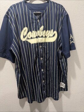 NFL Dallas Cowboys Navy and Cream Pinstripe Baseball Jersey
